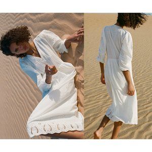 NEW ZARA embroidered maxi 5598 oyster white dress size M